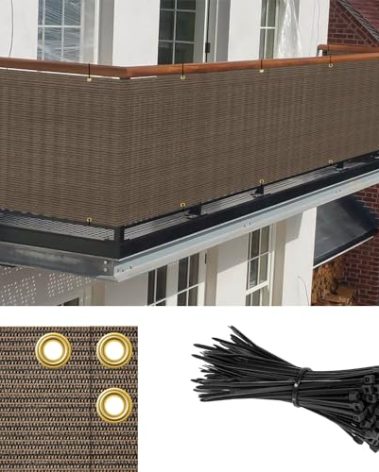 Goleray 3'x10' Brown Balcony Privacy Screen Fence Outdoor Patio Mesh Shade Net Cover, UV Protection Shade Cloth Temporary Fencing for Apartment Railing Porch Deck