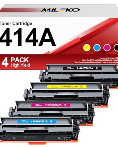 414A Toner Cartridge 4 Pack (NO CHIP) Compatible Replacement for HP 414A 414X Toner Work for HP Color Laserjet Pro MFP M479 M479dw M479fdw M479fdn M454dw M454dn Printer - Black Cyan Magenta Yellow