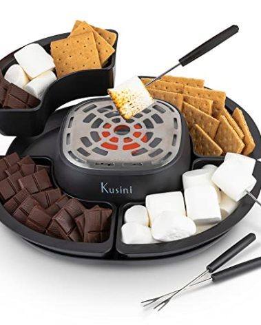 Kusini Smores Maker Tabletop Indoor - Flameless Electric Marshmallow Roaster – 4 Detachable Trays & 4 Roasting Forks – Gift Set & Date Night Idea. Movie Night Supplies & Housewarming Gift
