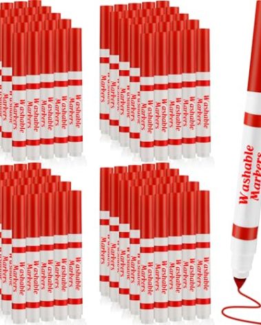 Janlaugh 100 Pcs Washable Markers Bulk Broad Line Markers Conical Tip Coloring Drawing Pen for Kids, Art Supplies, School Supplies, Ages 6+(Red)