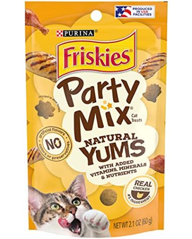 Purina Friskies Natural Cat Treats, Party Mix Natural Yums With Real Chicken & Vitamins, Minerals & Nutrients - (Pack of 10) 2.1 oz. Pouches