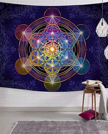 Metatron's Cube Wall Tapestry Merkabah Wall Hanging Sacred Geometry Tapestries Multi-Function Wall Art and Unique Room Decor for Bedroom, Living Room, Dorm (51.2 x 59.1 Inch, Metatron's Cube)