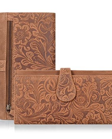 Oak Leathers Leather Wallets | Tan | Flower Patterns | Chic Design | Gifts For Women | RFID Protection | Multiple Slots