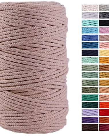 Pinkish Grey Macrame Cord 4mm x 109Yards,Colored Cotton Rope Craft Cord Colorful Cotton Cord Twine for Wall Hanging Plant Hangers Crafts Knitting Decorative Projects