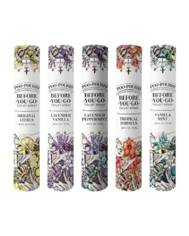 Poo-Pourri Before-You-Go Toilet Spray, Travel Essentials, .34 Fl Oz, In A Pinch Variety 5 Pack, Each Up to 20 Uses, On-The-Go Bathroom Odor Deodorizer with Essential Oils, TSA Approved Size, 5 Scents