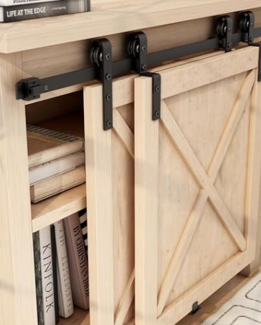 FLYVLIEG 3FT Mini Bypass Barn Door Hardware Kit for 2 Doors, Small Cabinet Barn Door Hardware Track Kit for Cabinet, TV Stand, Cupboard (No Cabinet)