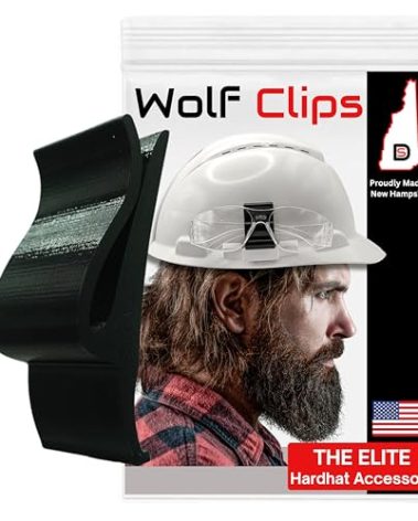 Diligence Wolf Clips – Hard Hat Accessory Clip – Durable PETG Construction Tool Holder – Job Site Clip Fits Full Brim Hard Hat – Quick Installation (Black, Safety Glasses or Sunglasses Holder)