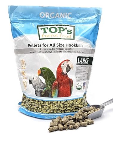 TOP's Parrot Food Pellets Hookbills, Small, Medium and Large Parrots - Non-GMO, Peanut Soy & Corn Free, USDA Organic Certified - 4 lb / 1.81 kg
