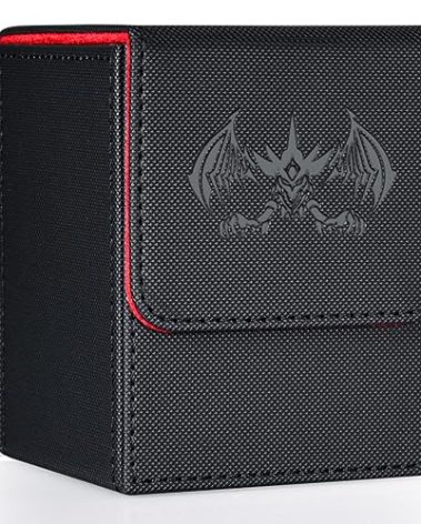 UAONO Card Deck Box for Yugioh MTG Cards, 100+ Deck Case with 2 Dividers Fits TCG CCG, PU Leather Card Storage Box Compatible with Collectible Trading Cards (Black&Red, Extinction Dragon)