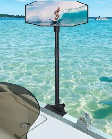 Pontoon Boat Mirror Rear View Pontoon Mirror for Marine Water Skiing,4.7" x 12.2" Extra Large Boat Rear view 360° Adjustable Stable,Easy Clamp on Rail