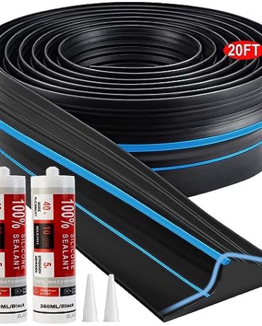 Jin&Bao Universal Garage Door Threshold Seal Strip 20FT Kit, Bottom Waterproof Rubber Weather Stripping Replacement(Blue, 2 Adhesive)