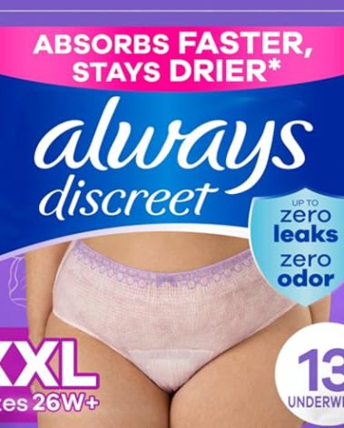 Always Discreet Adult Incontinence Underwear for Women and Postpartum Underwear, XXL, Up to 100% Bladder Leak Protection, 13 Count