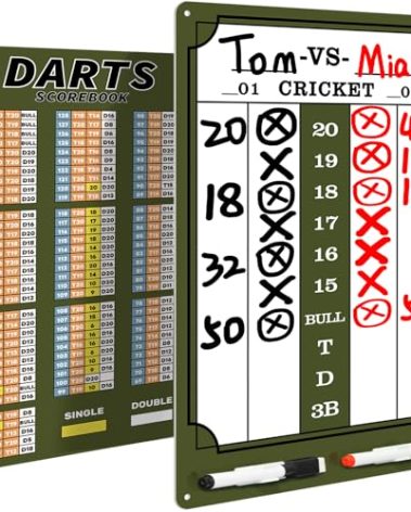 Paxiko Darts Scoreboard - Dry Erase Dart Scoreboard for 301, 501 and Cricket Games - Come with Darts Scorebook & 2 Pens (Dark-Green)
