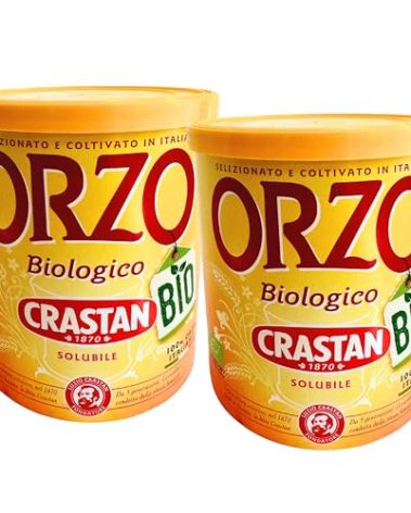 Crastan 1870 Instant Organic Barley Coffee Substitute 4.4 oz. (125g)(Pack of 2) Roasted Ground Barley - Orzo Biologico - Grain Coffee Substitute - Mugicha, Boricha, Damaicha, Cevada - Orzo Solubile