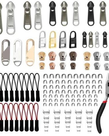 Zipper Repair Kit (188 Pcs) - Universal Fixer for Luggage, Backpacks, Jackets, Coats & Boots Includes #3#5#8#10 Sliders, Zipper Pull Replacement, Stops & Repair Tool（Non-YKK Compatible）