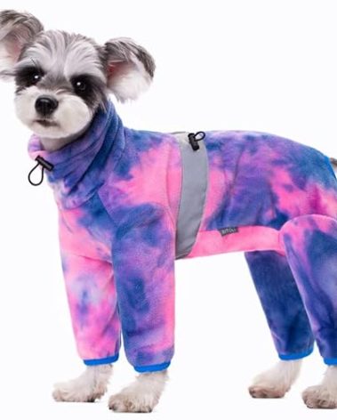 Dog Coats for Small Dogs, Polar Fleece Dog Pajamas Bodysuit, Puppy Onesies Tie Dye Jumpsuits, Dogs Warm Clothes Four-Legged, Doggie Fullbody Winter Jacket Vest