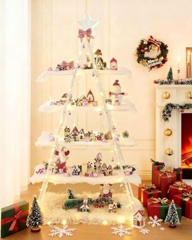 Sicrifety 5.5 ft Christmas Village Display Stand, Christmas Tree Village Display, Christmas Village Stand for Festive Decor, Rustic Indoor Holiday Decor for Home, Party, Holiday Display (White)