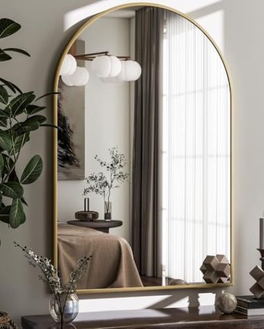 HARRITPURE Arched Wall Mirror – 26"x38" Arch Bathroom Mirror Metal Frame Vanity Mirror for Bedroom, Entryway Dresser Decor, Gold