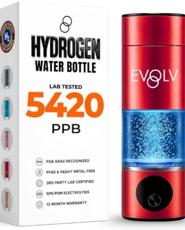 EVOLV Hydrogen Water Bottle Generator – SPE & PEM Water Ionizer 5.4PPM, Highest H2 Concentration – Portable 8oz Hydrogenated Water Bottle – Leak-Proof Hydrogen Water Machine, Easy to Use – Crimson
