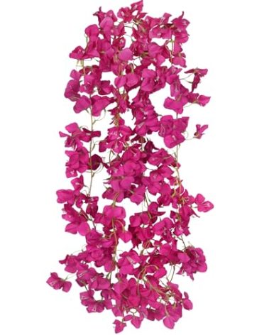 GhuaH 2 Pcs Artificial Bougainvillea Flowers Garland Fake Silk Bougainvilleas Vines Trailing Fuchsia Faux Hanging Flowers Plants Bougainvillea Artificial for Porch Wedding Arch Spring Summer Decor