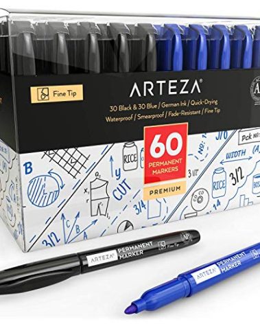 ARTEZA Permanent Markers in Bulk, Set of 60, Black & Blue, Fine Tip