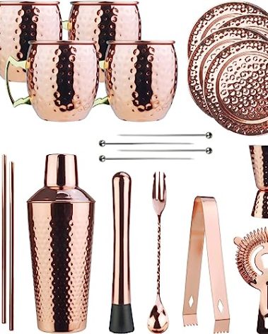 Arora Moscow Mule Barware Set - 23pc - Copper Plated Stainless Steel - Professional Bar Tools for Drink Mixing, Home, Bar, Party