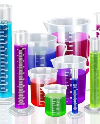 Teenitor Graduated Cylinder Plastic Beaker, 5pcs Plastic Graduated Cylinder 10ml 25ml 50ml 100ml 250ml and 5pcs Plastic Beakers 50ml 100ml 250ml 500ml1000ml Clear 10pcs