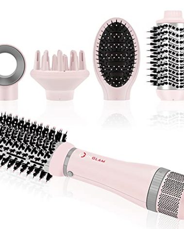 IG INGLAM 4 in 1 Blowout Hair Dryer Brush Set - Negative Ion Detachable Hair Dryer, Volumizer Styler with 2 Brush Heads, Pink