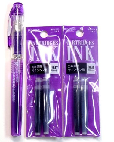 Platinum Fountain Pen, New Preppy, Fine Nib, Violet(PSQ-300#28) + Ink Cartridges SPN-100A#28 (Violet) Set (Japan Import) [Komainu-Dou Original Package]