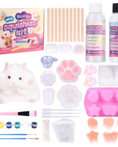 Bounlgsr Taba Squishy Kit, Taba Squishy Making Kit for Beginner - 7oz 1:1AB Squishies Gel Set with 10 Mold, Guide, Flocking Powder for DIY Your Own Squishies for Stress Relief Gift for Adults&Kids