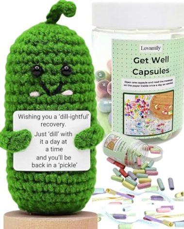 Get Well Soon Gifts - Message Capsule Bottle and Crochet with Card Uplifting Present Basket for Women Men Patients Family Coworker Friends After Surgery Recover Cancer Chemo