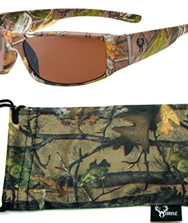 Hornz Brown Forrest Camouflage Polarized Sunglasses for Men Full Frame Wide Arms & Free Matching Microfiber Pouch – Brown Camo Frame – Amber Lens