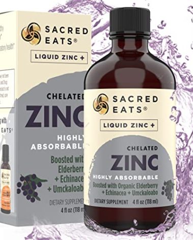 Liquid Zinc (Glycinate Chelate) with Organic Elderberry & Echinacea (High in Quercetin) | 4-in-1 Immune Suport Supplement for Adults & Kids, Great Tasting | Alcohol & Gluten Free, Non GMO (4.0 Oz)