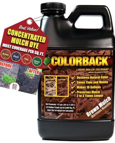 COLORBACK Brown Mulch Dye, 12,800 Square Feet Coverage – Mulch Colorant for Landscaping & Garden Beds, Wood Mulch Dye, Mulch Color Restorer & Playground Bark Mulch, Eco-Friendly Mulch Paint, 1-Gallon