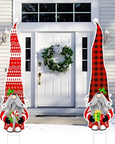 Zhynice Large 2Pcs Gnomes Christmas Yard Signs, 47" Gnome Santa Christmas Yard Outdoor Decorations Thanksgiving Xmas Eve Party Supplies for Xmas Lawn Garden Patio Decor