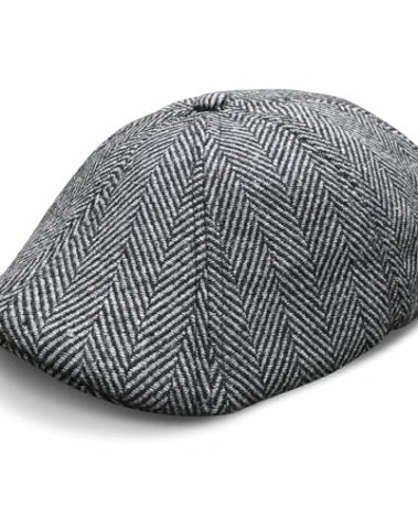 The Original Boston Scally Cap - The Peaky Newsboy Flat Cap - 8 Panel Hat for Men - Grey Herringbone - Medium/Large