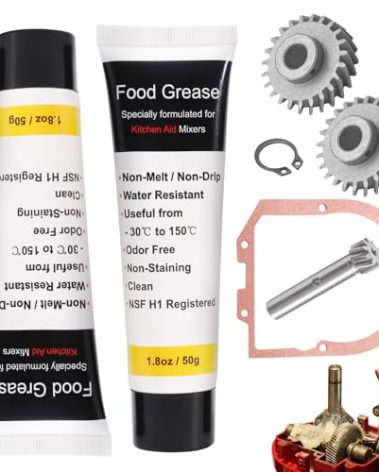 Upgraded Metal Gear W10112253 & 240210-2 Mixer Worm Gear with 4162324 Gasket and Food Grade Grease Kit for Whirlpool & Kitchen-Aid Stand Mixer and Most of Other Models