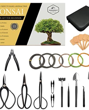 PEEORNT Bonsai Tree Tools Kit, 22 PCs Bonsai Tools Set High Carbon Steel Trimming Tools Set Include Pruning Shears, Cutters, Training Wires, Bonsai Grooming Care Kit for Beginner Gardening Gifts