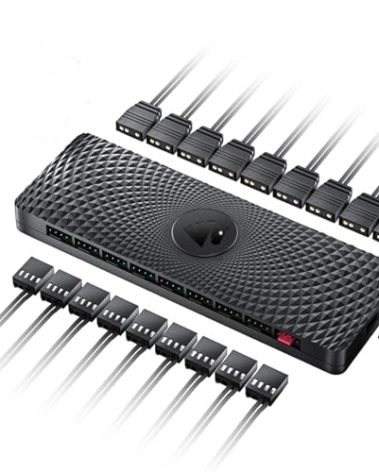 AsiaHorse VE-HUB 2IN1 ARGB/PWM hub Used SATA Power Supply,9 Ports for Addressable RGB Lighting with 9 Port PWM (Black)