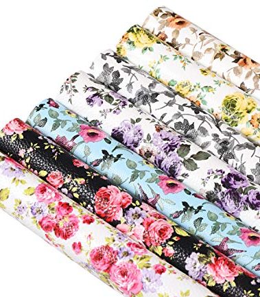 Picheng Rose Flower Printed Faux Leather Sheets PU Synthetic Leather Fabric Sheets 7 Pcs 8.2" x 11.8" (21 cm x 30 cm) for Earrings Headbands Making (Rose Flower)
