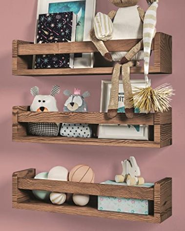 NATURE SUPPLIES Set of 3, 16.4". Nursery Book Shelves, Solid Wood for Books, Toys, Decor, Wall Bookshelf for Kids Bedroom, Floating Shelf, Stylish and Functional Storage Solution, Brown