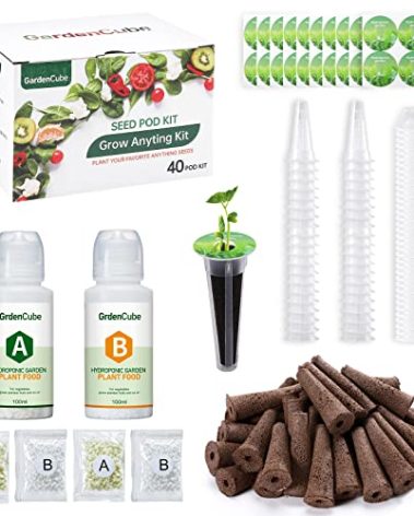 GARDENCUBE 166pcs Hydroponic Pods Kit: Compatible with Aerogarden Grow Anything Herb Kits - Includes Grow Sponges Grow Baskets Grow Domes Labels A&B Plant Food - Hydroponics Supplies for Most Brand