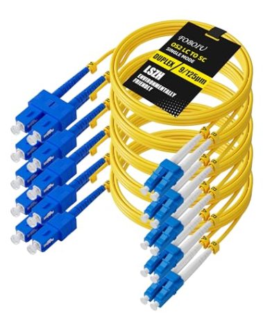 Foboiu 5 Pack OS2 Singlemode LC SC Fiber Patch Cable 3m, SC to LC SMF Fiber Optical Cables Duplex Jumper Patch Cords UPC/UPC, 9/125um, LZSH, 1G/10GB Yellow Jumper Cord 3 Meter(10ft)