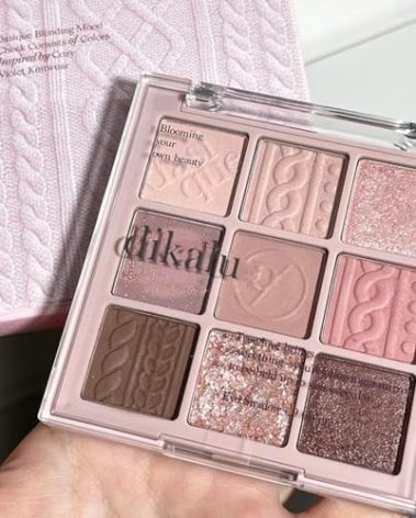 9Color Eyeshadow Palette Makeup, Matte Glitter Shimmer Korean Eye Shadow Palettes, Highly Pigmented Long Lasting Waterproof Blendable, Knit Violet Rose Gold Purple Pink Dark Brown Glitter Eye Makeup