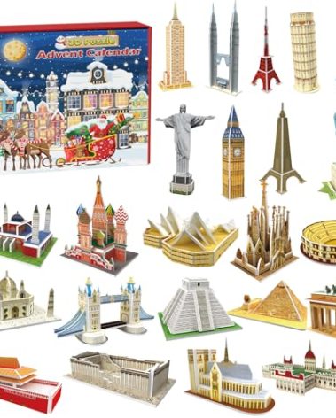 Advent Calendar 2025 Kids 3D World Architecture Puzzle, 24 Days Christmas Advent Calendar, 24 Mini 3D Puzzles, World Architecture Puzzle Gift, Suitable for Boys, Girls, and Geography Lovers