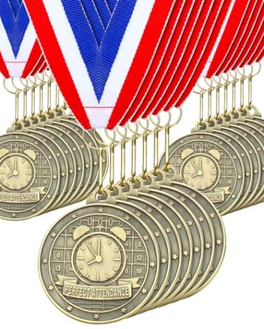 Quelay 30 Pcs 2'' Medals for Awards Winner Bulk with Neck Ribbons Metal Trophy Award Prize Gift for Kids Students Adults School Graduation Participation Competitions(Perfect Attendance)