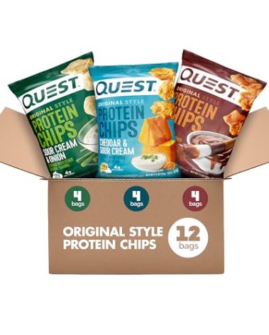 Quest Nutrition Protein Chips Variety Pack, BBQ, Cheddar & Sour Cream, Sour Cream & Onion, High Protein, Low Carb, 1.1 oz (Pack of 12)