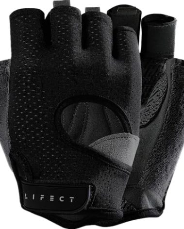 LIFECT Freedom Workout Gloves, Knuckle Weight Lifting Shorty Fingerless Gloves with Curved Open Back, for Powerlifting, Gym, Women and Men (Black, Small)