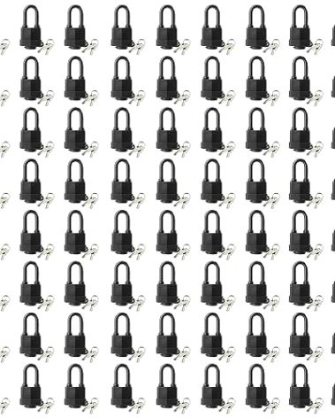 SafiSwords Waterproof Padlocks Keyed Alike for Outdoor use, Covered Heavy Duty Laminated Steel Lock, 1-9/16 Inch. Wide, Long Padlock, Bulk Locks with Same Keys, Pack of 72