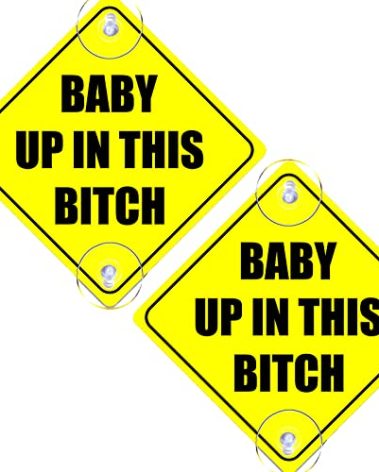 2PCS Up in This B Car Sticker, 5"x5" Reusable Baby on Board Decal with Suction Cups